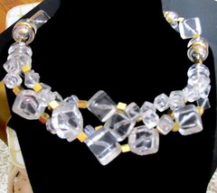 Vtg Runway Rare Modernist NAPIER “Crystal Ice” Resin 3 Strand Necklace Earrings