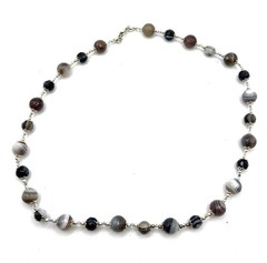 Vintage Faceted Agate Sterling Silver / 925 Beaded Necklace 19” Long