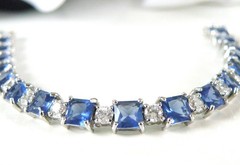 Sterling Silver 925 Simulated Large Sapphire Tennis Bracelet 7.5″