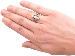 Antique 1.15 Ct Diamond Pearl 18k Yellow Gold Cocktail Ring
