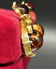 Vtg Arthur Pepper ART Signed Gold Tone Golden Cabochon Clip Earrings Seed Pearls