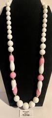 Pink & White Plastic Art Deco Bead Necklace Vintage