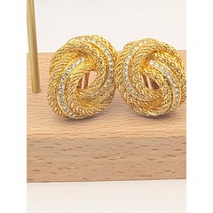 Vintage Christian Dior Rhinestone Rope Twist Knot Clip On Earrings Gold Tone