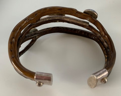 Unique Vintage OSCAR’S STERLING 950 Amethyst Lapis Lazuli Leather Cuff Bracelet