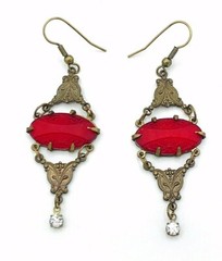 Vintage Signed GWS Glass Works Studio Victorian Copper Red Glass Earrings