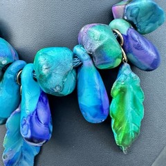 Vintage Leaf Charm Necklace Turquoise Polymer Clay Beach Fairycore Memphis Style