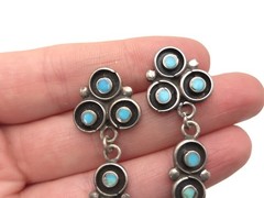 Vintage ZUNI Sterling Old Pawn Turquoise Snake Eye Petit Point Native Earrings