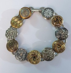 Vintage Silver/Gold/Brass/Copper Assorted Metal Button/Paris Watch Face Bracelet