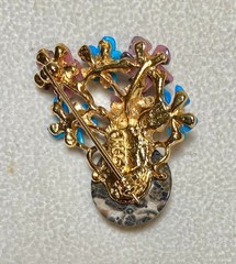 AUTHENTIC SWOBODA FLOWER VASE BROOCH ~DALMATION JASPER, TURQUOLITE, RHODONITE!