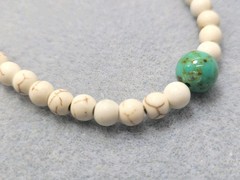 White Howlite necklace features a central turquoise bead Magnetic Clasps 15in.