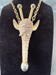Vintage 1970’s statement Luca Razza Giraffe Resin/Mixed Metal Necklace 32″