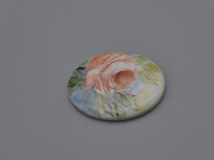 Victorian Pink Rose Flower Cameo Cabochon 30x24mm Oval Hand Painted Porcelain