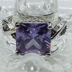 Silver Tone Purple Rhinestone Cocktail Ring Sz 9.75