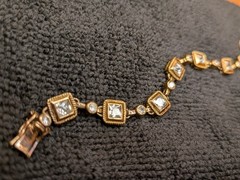 Sterling Silver Gold Plated CZ Link Bracelet Square Bezel Milgrain 7.5″ 16g