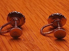 Vtg Signed Vargas Screw-Back Earrings Faux Fire Opal & Rhinestone Goldtone Rare