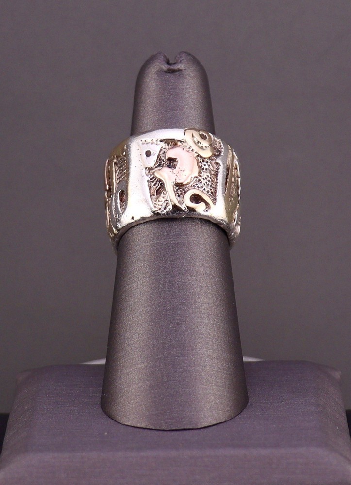 Vintage Scherr Sterling Silver 14K Gold Wide Band Ring Size 6.5 18g