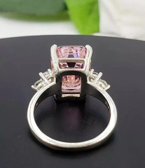 8.4 Ct Emerald Cut Pink Sapphire Diamond Engagement Ring 14K White Gold Plated