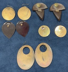 Vintage Brass Tone Statement Earrings Jewelry Lot 5 PR Pierced Black Green LG