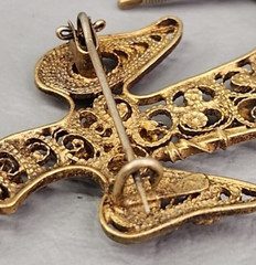 Vintage Eagle Brooch Gold Filled Filigree Tassel C Clasp Artisan Antique 3.5″