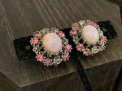 Coro signed Vintage Earrings Hot Pink Purple Rhinestones Faux Fire Opal