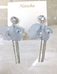 NWT Natasha Light Blue Rhinestone Flower Petal Dangle Iridescent Earrings 3.5 In
