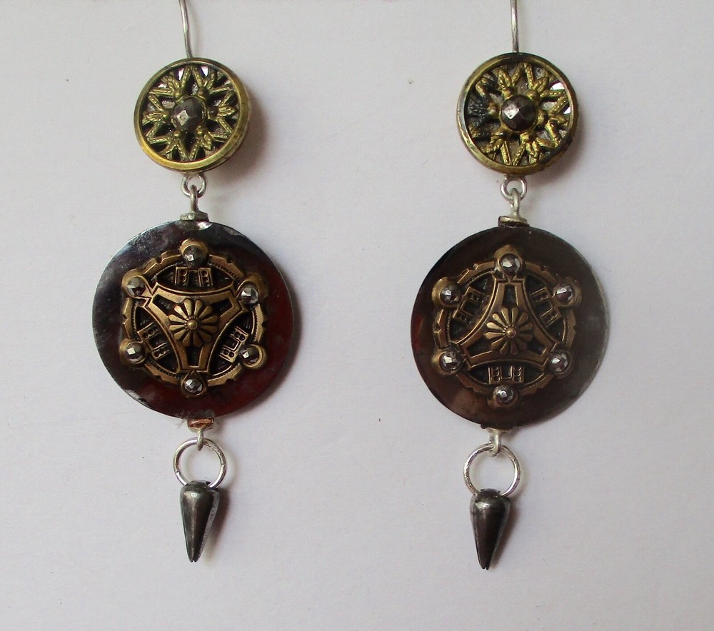 Pair of Antique French Brass & Cut Steel Earrings