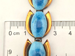 Vintage Mid Century Modern Robins Egg Blue Enamel Copper Panel 7″ Bracelet