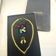 Joan Rivers Necklace Omega Interchangeable Set 9 Colors Gold Tone Cabochon Box