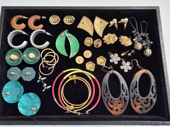 Vintage Lot of 22 Pairs of Pierced Earrings 80s 90s Retro Plastic Metal Wood