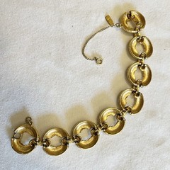 Vintage MONET BRACELET Textured Gold Circle Link Statement Cuff MCM