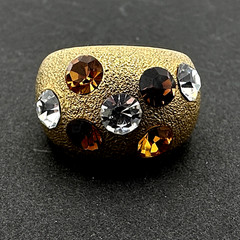 JACKIE COLLINS ring size 8.75 – vintage gold-tone w/ brown & clear crystals
