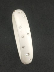 1940s- 50s Milky White Flush Set Clear stones Celluloid Bangle Bracelet size 8