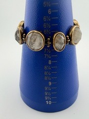 Vintage Brass Statement Bracelet Rutilated Quartz Mixed Stone Peacock Engraving