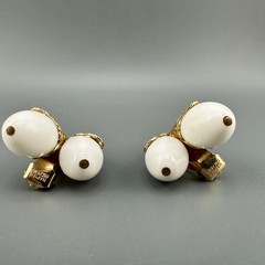 Vintage Napier Earrings Gold Tone Filigree Cap White Bead Tall Climber 1950s