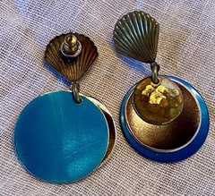 Vintage 1980’s Earrings With Shell Shaped Studs And Drop Dangle Assemblage
