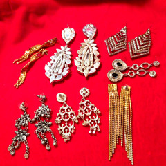 Lots of 7 Pairs Of Rhinestone Dangle Earrings Proms Wedding