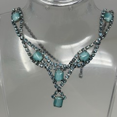 Vintage Juliana D&E DeLizza Elster Aqua Blue Rhinestone Thermoset Bib Necklace