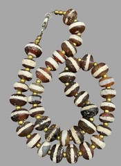 Tibetan Nepal Etched Agate Beads Lot,single Line Agate Decorated Necklace 1900