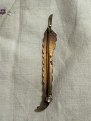 Vintage Blue Enamel Feather Brooch Pin Gold Tone Long Quill Nature Jewelry