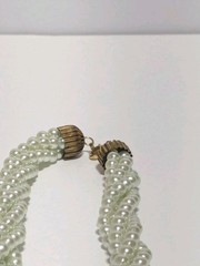 Vintage Pale Green Layered Imitation Pearl Bead Necklace With End Caps 17″