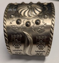 Native American Cuff Bracelet ~ Navajo Vintage Jewelry ~ Nickel Silver ~ Bell