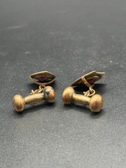 Antique 9ct Rose Gold Garnet Cufflinks – Shield Design, Classic Elegance