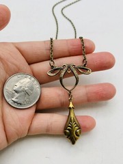 Gold Tone Art Nouveau Vintage Style Elegant Fancy Drop Down Bridgerton Necklace