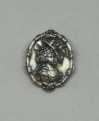 Art Nouveau Silver Plated Pewter Lady In The Hat Brooch Pin