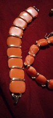 Retro Plastic Thermoset Necklace Bracelet Pop Orange Summer Fall Vintage Jewelry