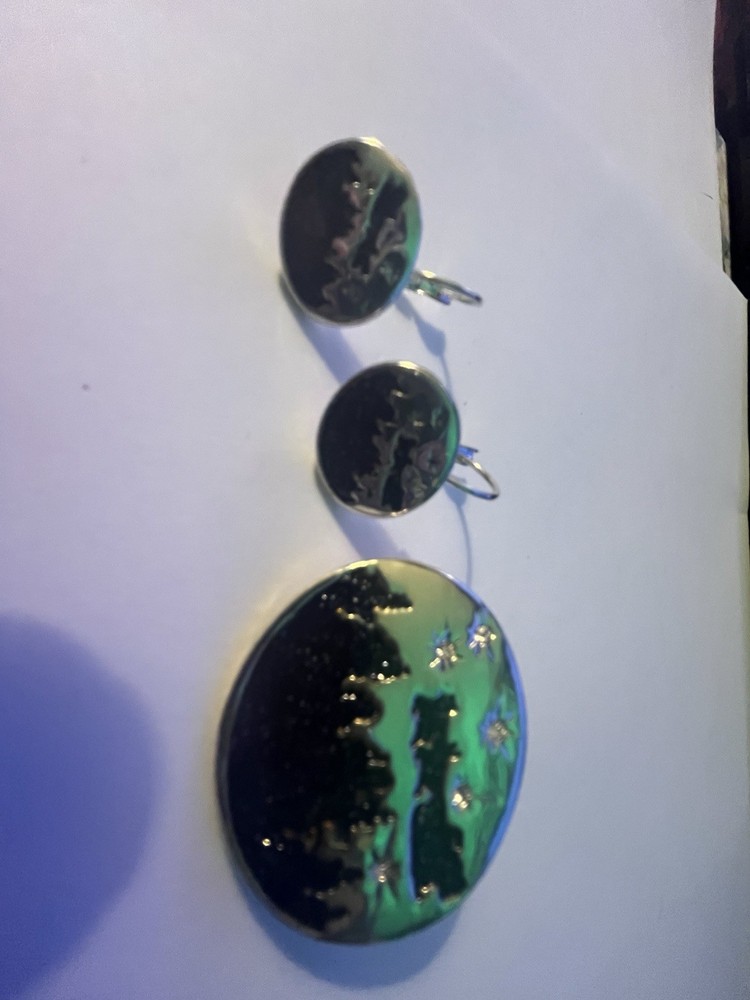 Unusual Pendant/Brooch and Earrings Set Vintage 90’s New Old Stock