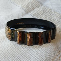 LAURANA BLACK SILVER GOLD ENAMEL BANGL BRACELET Vintage