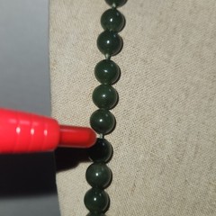 Green Nephrite Jade Beaded Necklace Floral Cloisonne Enamel Accents 26in