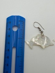 WHITE MOTHER-OF-PEARL DOLPHIN CHARM WIRE EARRINGS VINTAGE