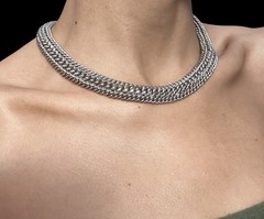 Infinity Link Curb Basketweave Chain Collar Necklace Silver Tone Metal